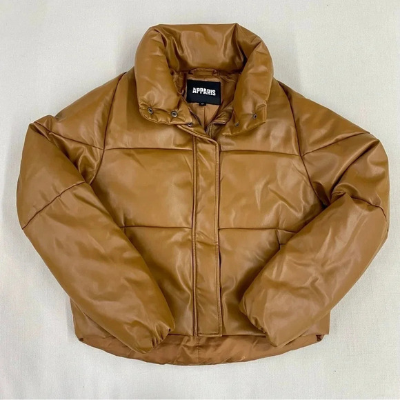 Free People Apparis Jemma Puffer Jacket Bomber Coat in Cognac Brown - Picture 9 of 11